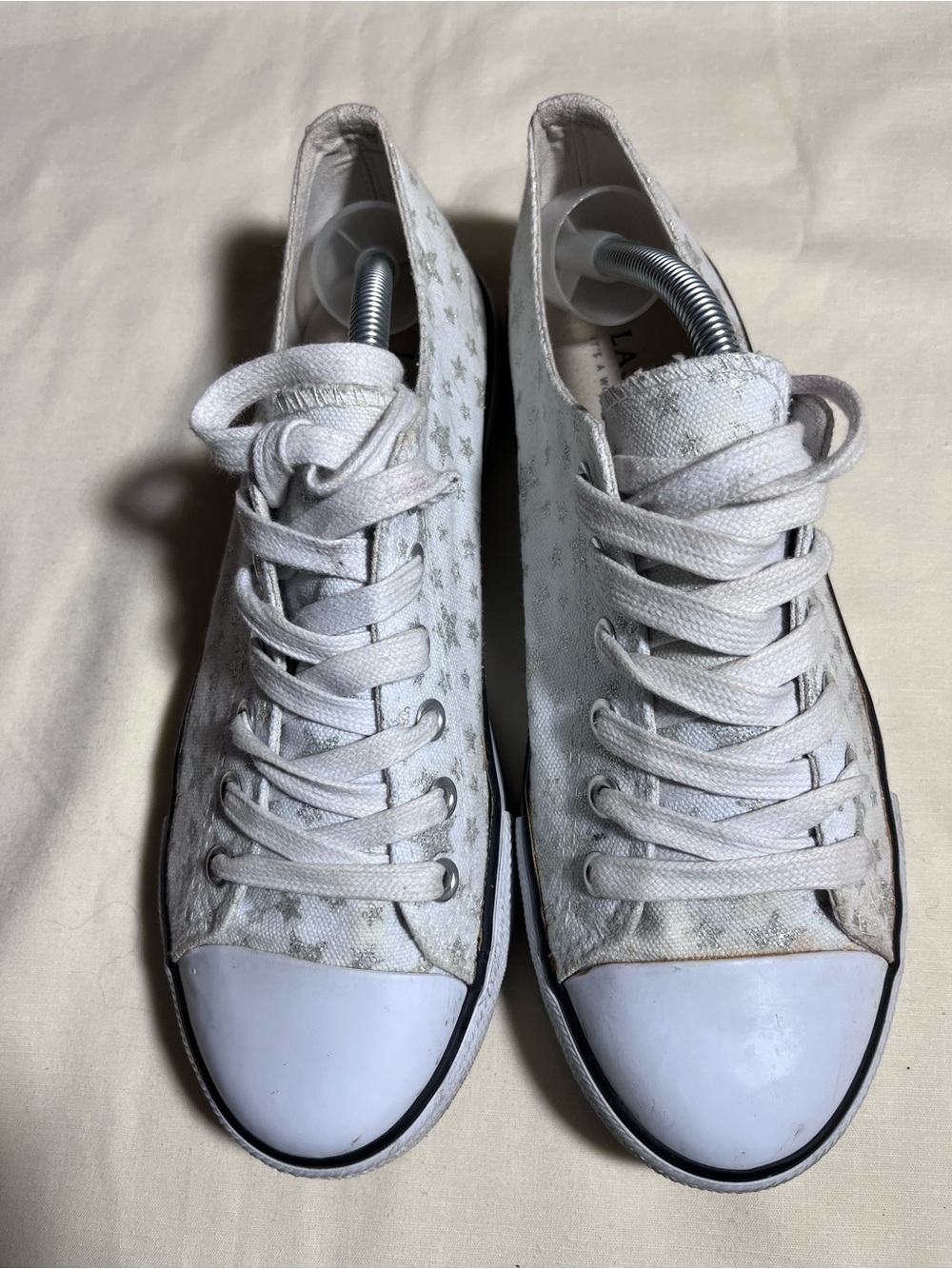 Lascana Women's White Star-Print Lace-Up Canvas Sneakers